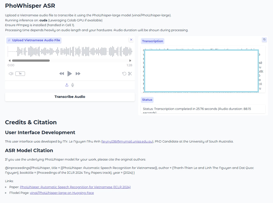 PhoWhisper Interface Screenshot