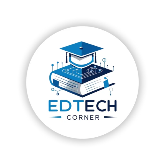EdTech Corner emblem: an open book with a graduation cap and circuit lines